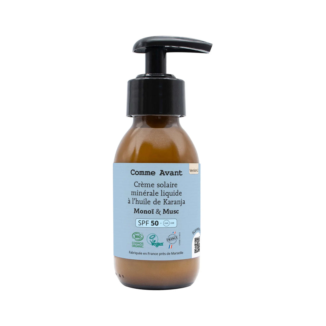 Crème Solaire Minérale Liquide SPF50 "Monoï &amp; Musc"
